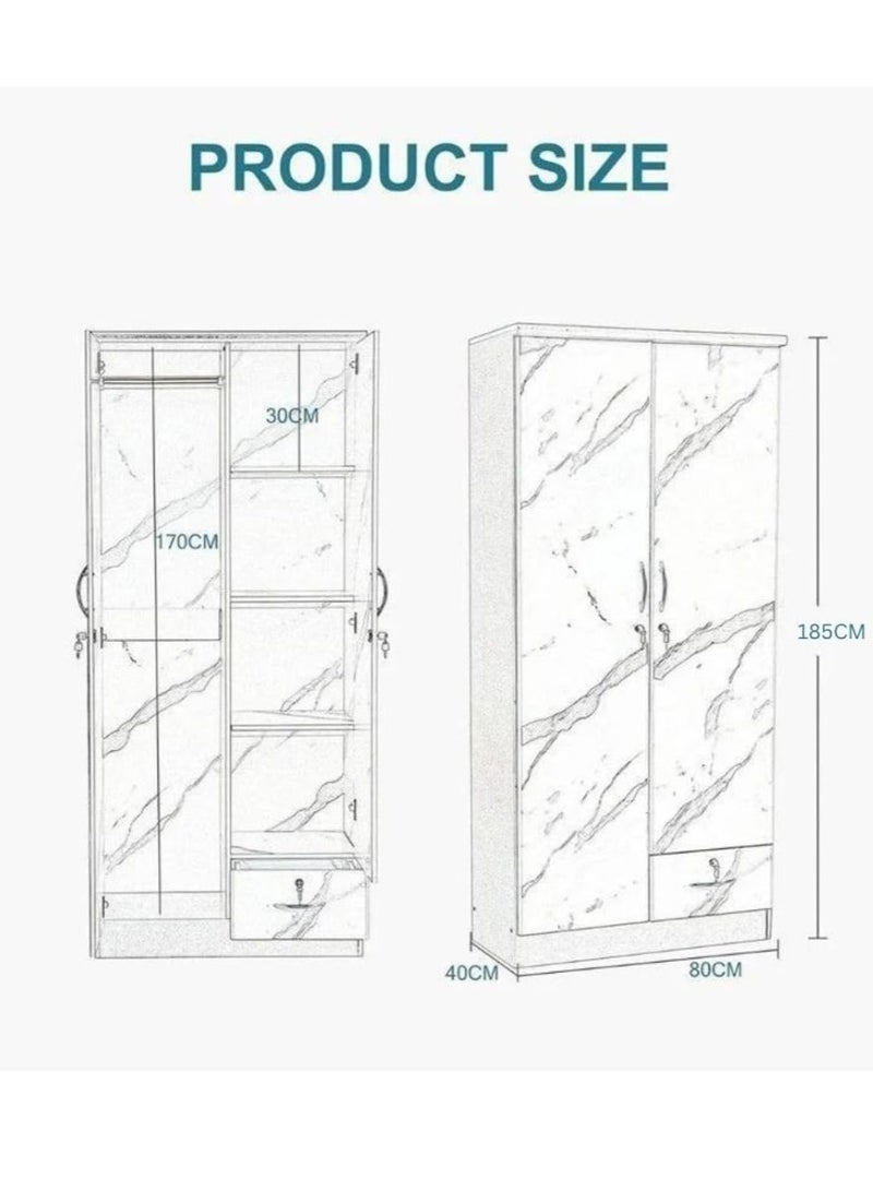 ABX HOME Riley 2 Door Wooden Wardrobe With One Lockable Drawer - Image 4